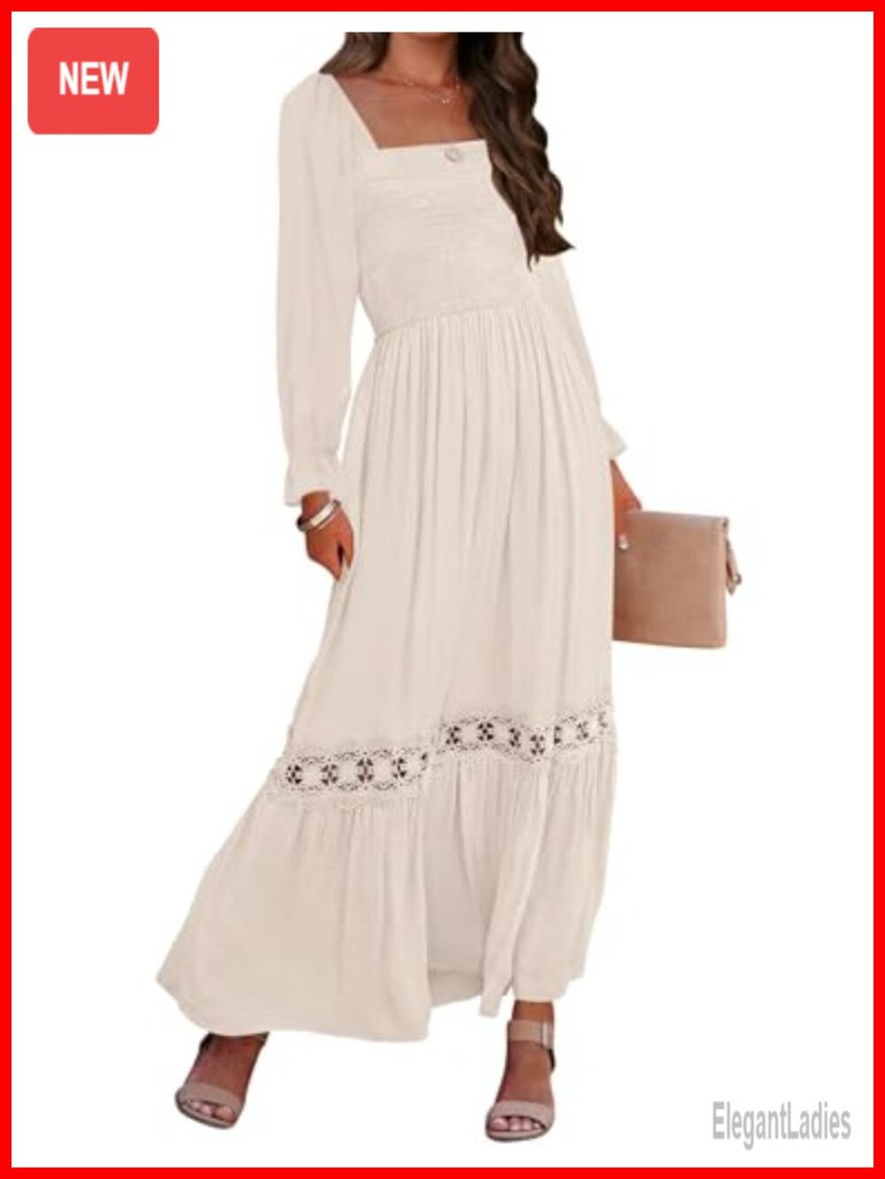 ZESICA Women's Boho Long Sleeve Smocked Maxi Dress Backless Flowy